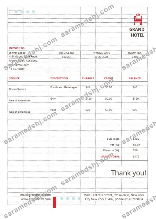 Grand Hotel Invoice Template